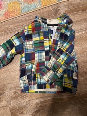 GAP Kids Multicolor Plaid Hooded Jacket - Blue, Green, Yellow, Red
